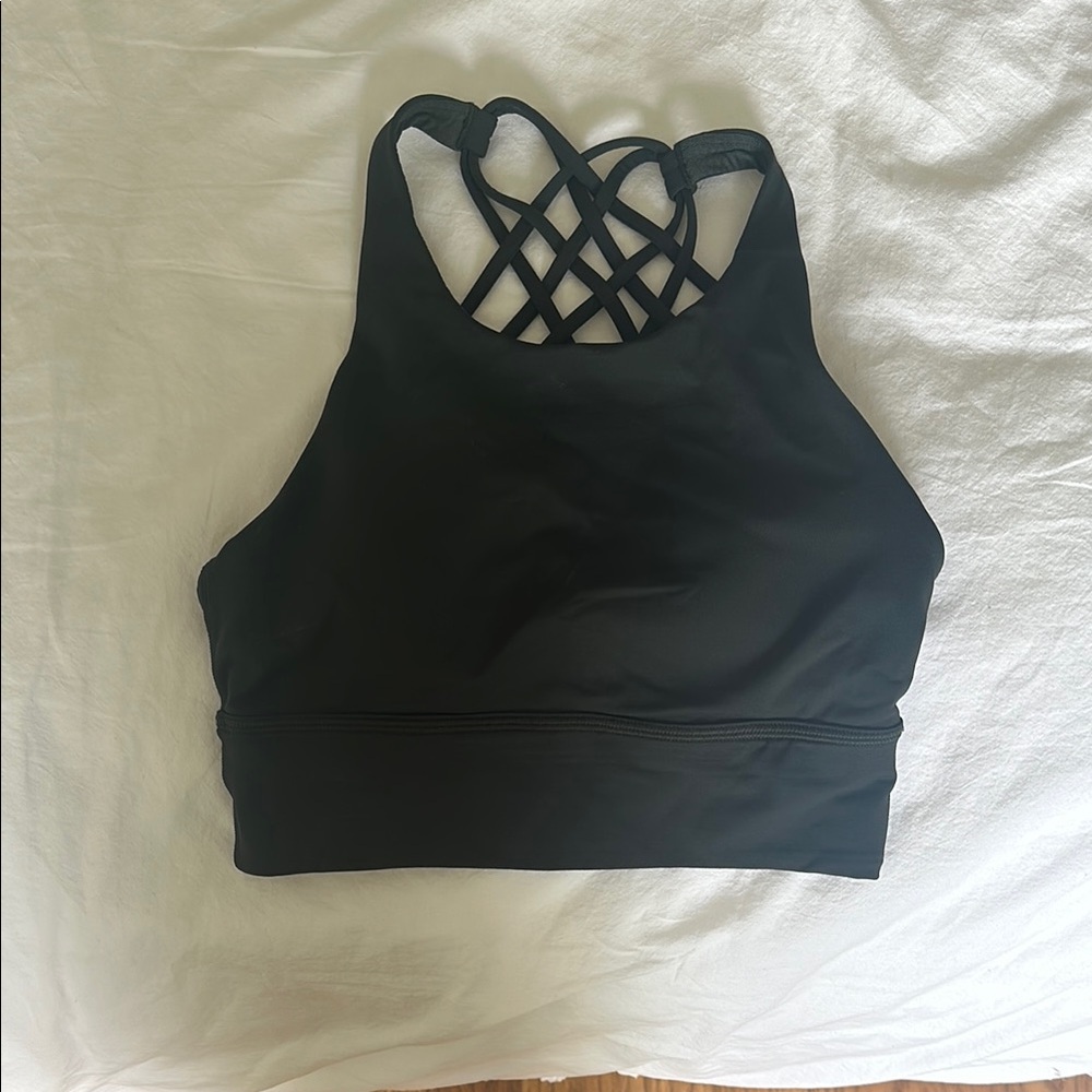Lululemon dark green high neck free to be wild longline bra